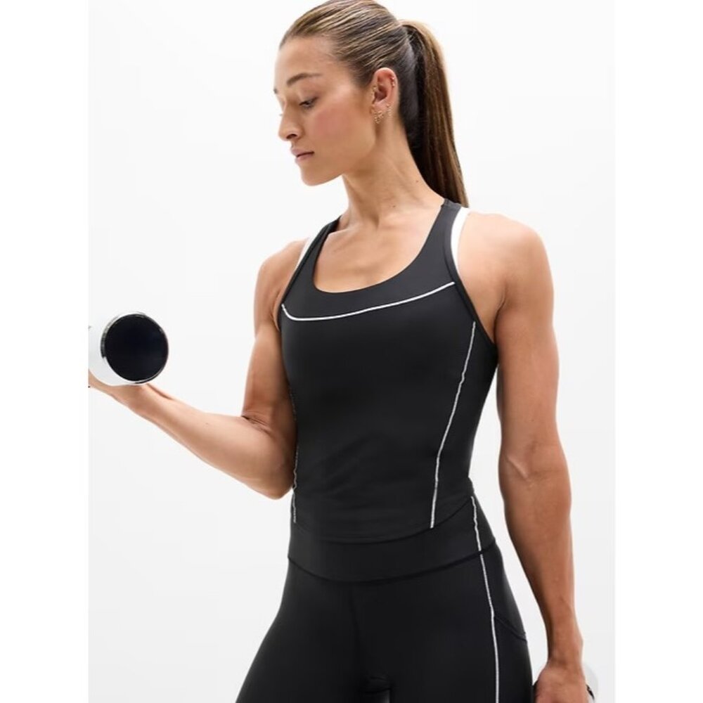 New Athleta M Interval Tank Black with White Stripes Medium